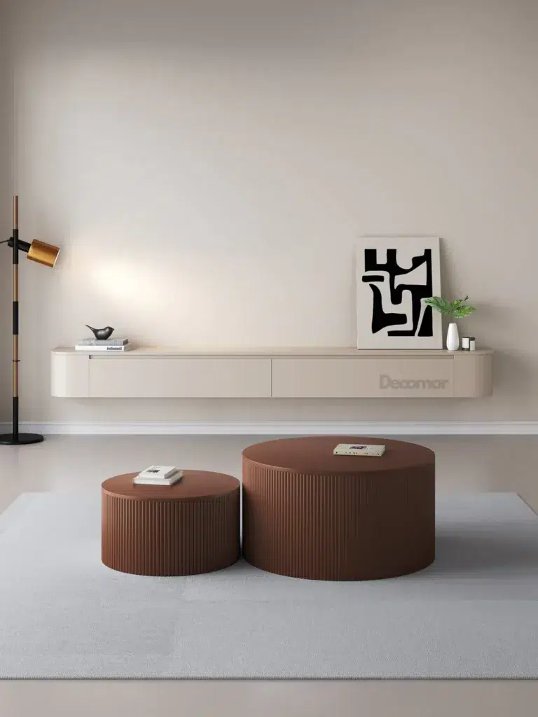 beige houten TV meubel rond