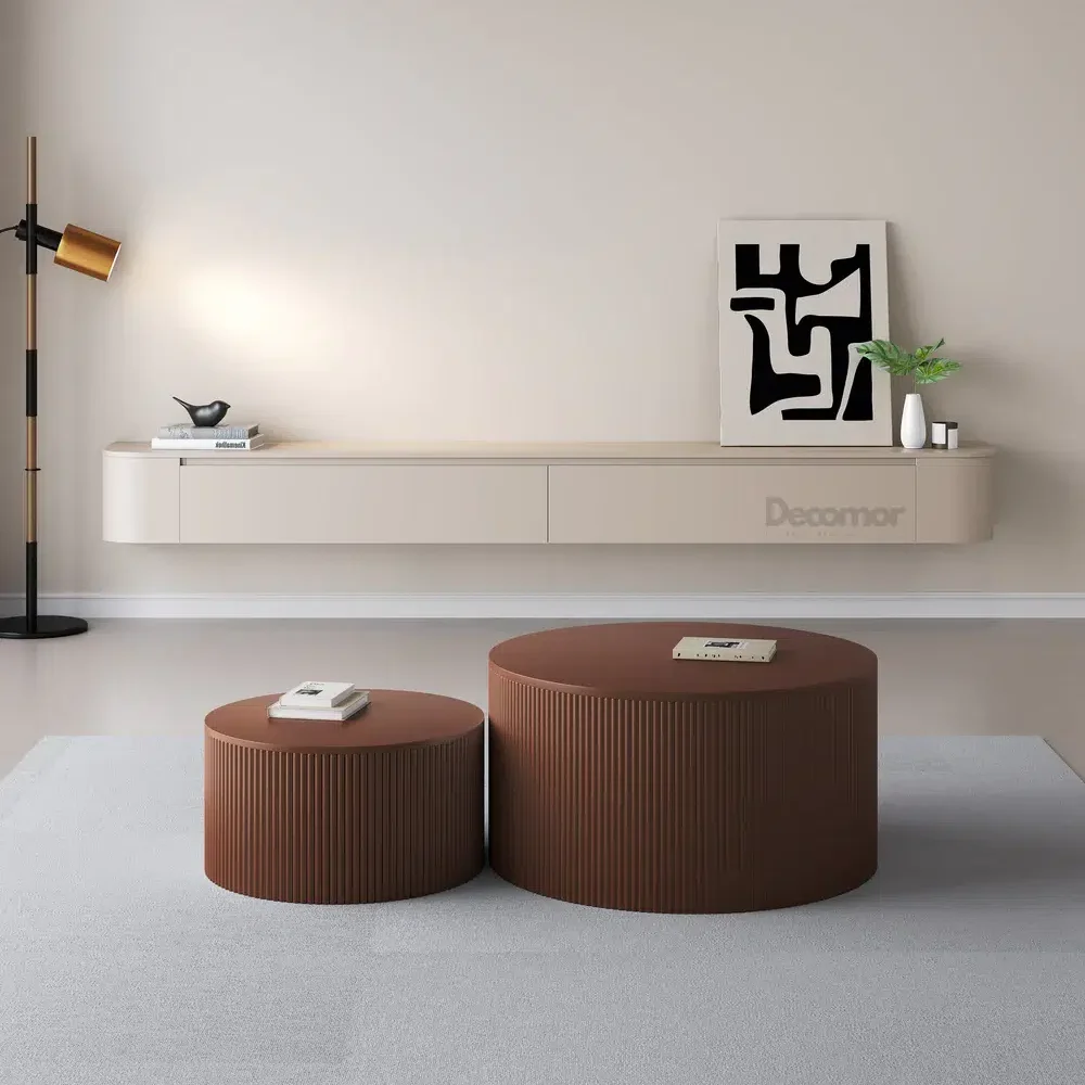beige houten TV meubel rond