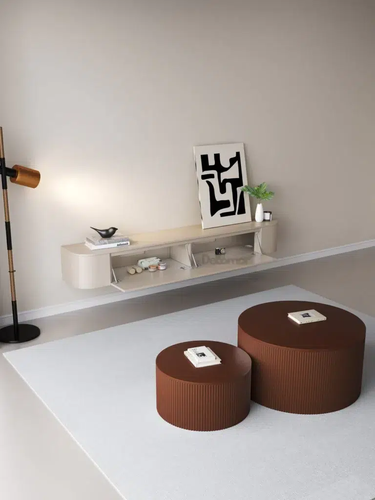 beige houten TV meubel rond