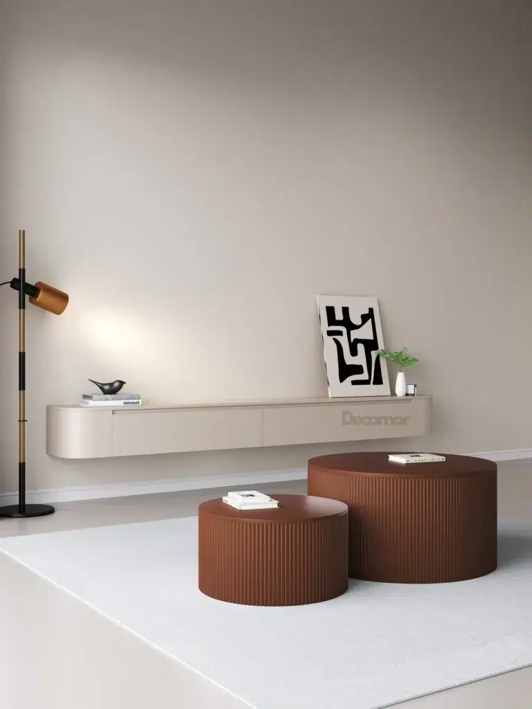 beige houten TV meubel rond