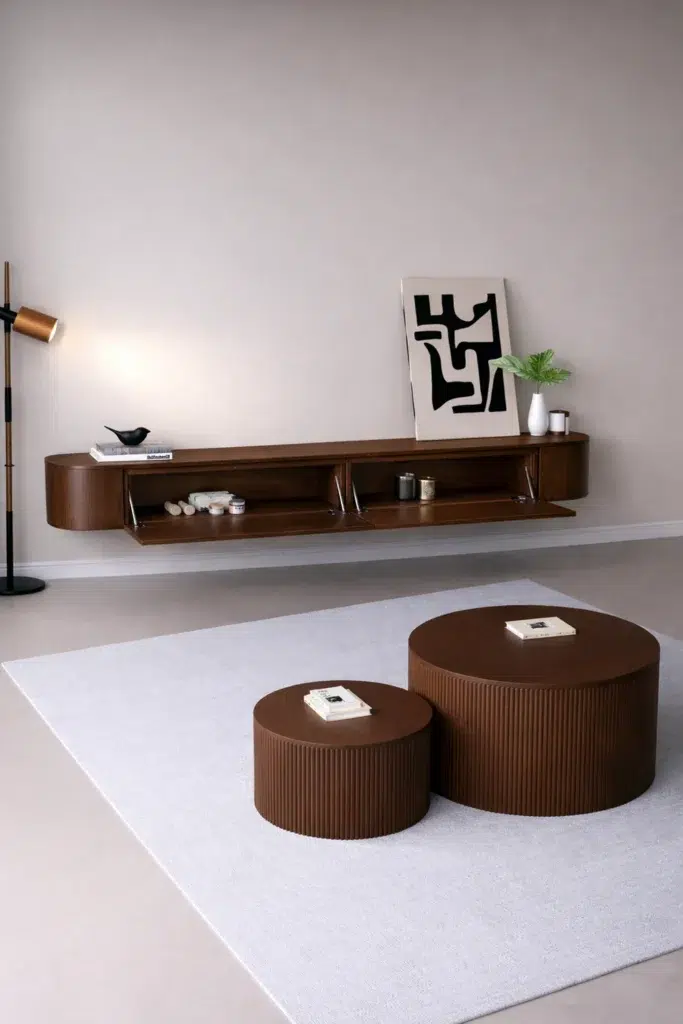 walnoten bruine houten TV meubel rond