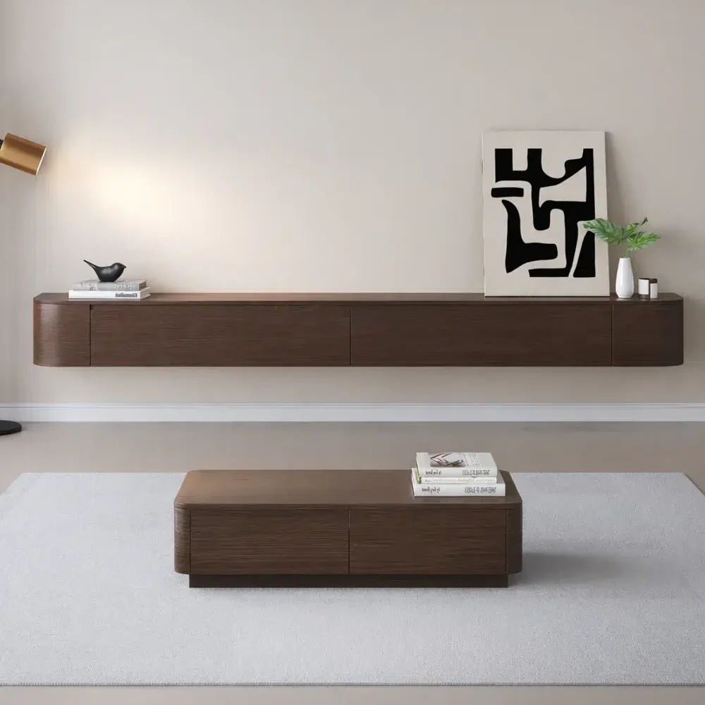 walnoten bruine houten TV meubel rond