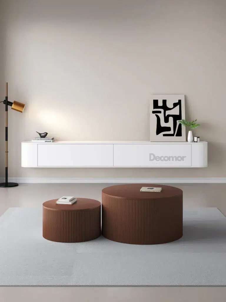 witte houten TV meubel rond