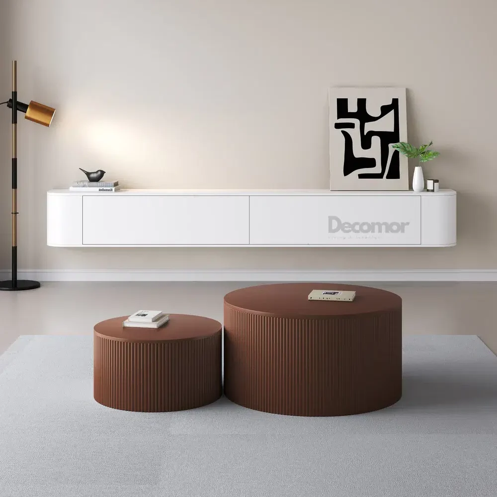 witte houten TV meubel rond